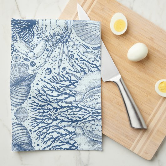 Linge De Cuisine Trésors de plage en bleu (Quart Plié)