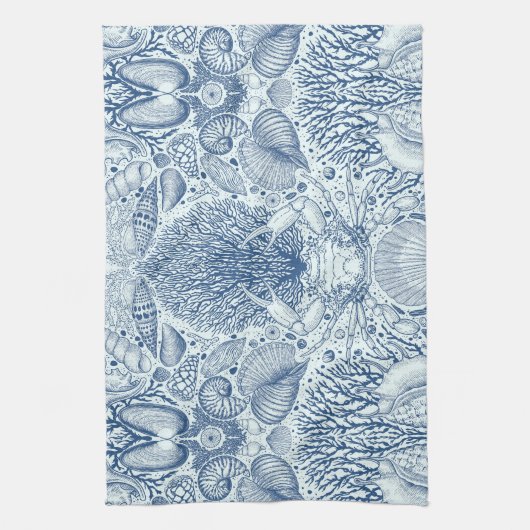 Linge De Cuisine Trésors de plage en bleu (Vertical)