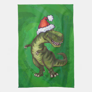 Linge De Cuisine TRex à Santa Hat sur Green