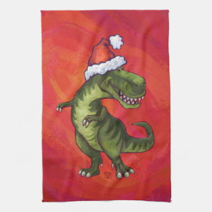 Linge De Cuisine TRex Dino dans le casquette de Père Noël sur le