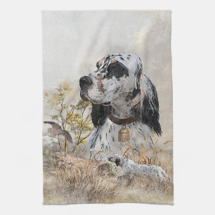 Linge De Cuisine Tri Couleur Anglais Setter Art, chasse en bois