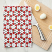Linge De Cuisine Tri floral rouge blanc géométrique (Quart Plié)