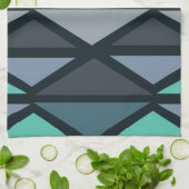Linge De Cuisine Triangles d'art géométrique rétro Turquoise noir (Plié)