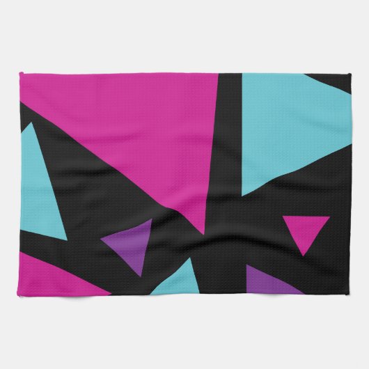 Linge De Cuisine Triangles en rose, violet, bleu et noir (Horizontal)