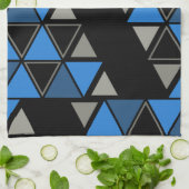 Linge De Cuisine Triangles géométriques rétro Argent bleu (Plié)