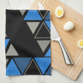 Linge De Cuisine Triangles géométriques rétro Argent bleu (Quart Plié)