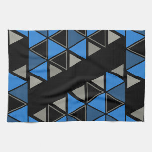 Linge De Cuisine Triangles géométriques rétro Argent bleu