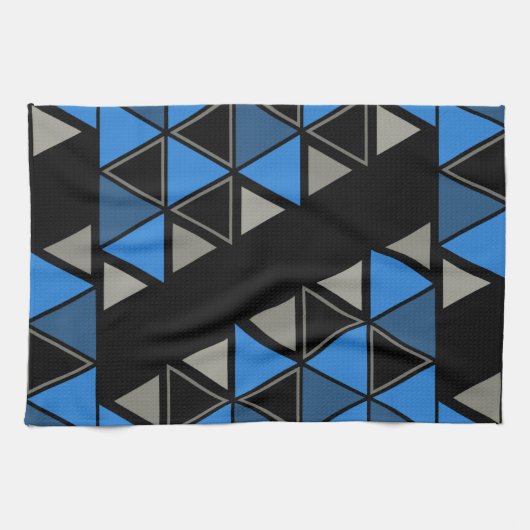Linge De Cuisine Triangles géométriques rétro Argent bleu (Horizontal)