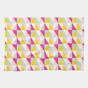 Linge De Cuisine Triangles géométriques rose et motif de jaune