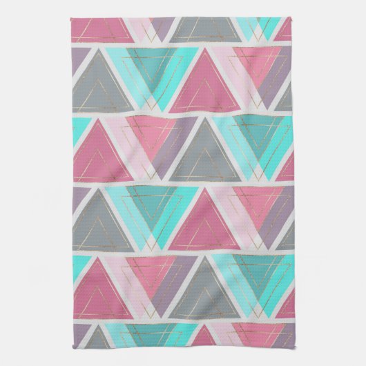 Linge De Cuisine Triangles géométriques Turquoises d'or rose modern (Vertical)