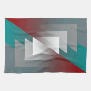 Linge De Cuisine Triangles gris turquoise sur bordeaux