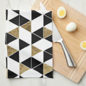 Linge De Cuisine Triangles modernes noires, blanches, et de Faux (Quart Plié)
