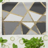 Linge De Cuisine Triangles modernes noires et grises d'or de Geo (Plié)