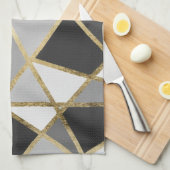 Linge De Cuisine Triangles modernes noires et grises d'or de Geo (Quart Plié)