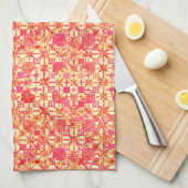 Linge De Cuisine Tribal Batik - orange, corail rose et fuchsia (Quart Plié)
