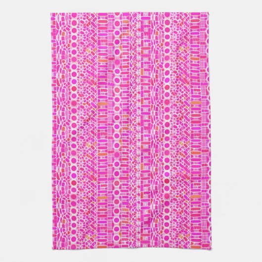 Linge De Cuisine Tribal Batik - rose fuchsia, magenta et corail (Vertical)