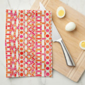 Linge De Cuisine Tribal Batik - tons orange et rose (Quart Plié)