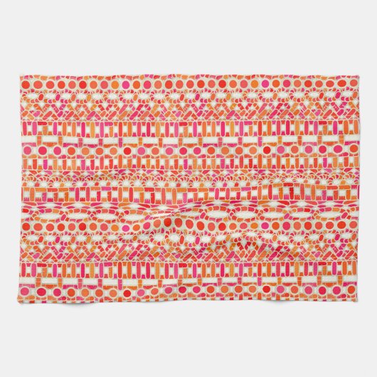 Linge De Cuisine Tribal Batik - tons orange et rose (Horizontal)