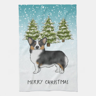 Linge De Cuisine Tricolore noir Pembroke Corgi Chien hiver Noël