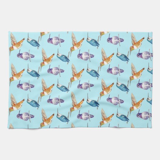 Linge De Cuisine Trio de colibris avec Arrière - plan Aqua (Horizontal)