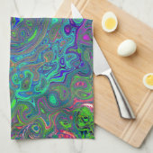 Linge De Cuisine Trippy Chartreuse et Blue Retro Liquid Swirl (Quart Plié)