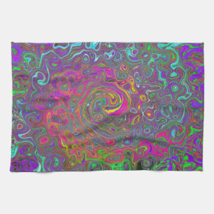 Linge De Cuisine Trippy Hot rose Abstrait Retro Liquid Swirl