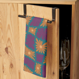 Linge De Cuisine Trippy super 60s Flower Checks Orange Rose