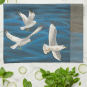 Linge De Cuisine Trois mouettes blanches volent au-dessus de l'eau (Plié)