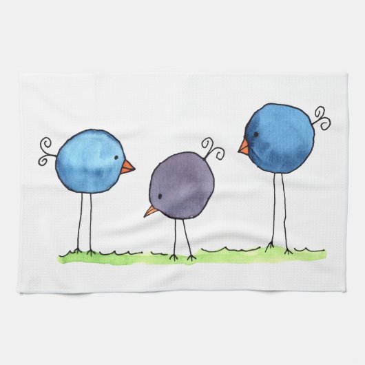 Linge De Cuisine Trois oiseaux d'aquarelle à lunettes (Horizontal)