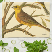 Linge De Cuisine Trois oiseaux domestiques perchés sur une branche (Plié)