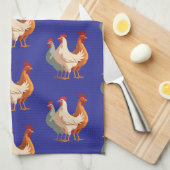 Linge De Cuisine Trois poules françaises rétro Découpe mi-siècle 6 (Quart Plié)