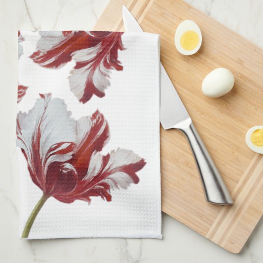 Linge De Cuisine Trois Tulipes Rouges (Quart Plié)