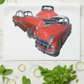 Linge De Cuisine Trois Voitures Rouges Classiques Classiques, Servi (Plié)