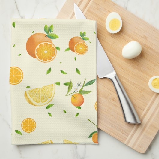 Linge De Cuisine Tropical Citrus SUMMER Orange lemon Slice (Quart Plié)