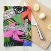 Linge De Cuisine Tropical Flowers Monogram M Kitchen Towel (Quart Plié)