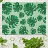 Linge De Cuisine Tropical Green Monstera Palm Feuilles (Plié)