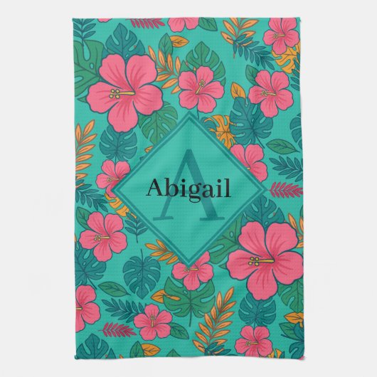 Linge De Cuisine Tropical Hibiscus and Palm Leaf Pattern  (Vertical)