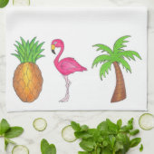 Linge De Cuisine Tropical Island Ananas Flamant rose Palm Tree Serv (Plié)
