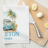 Linge De Cuisine Tropical Island Retro Blue Bus  (Quart Plié)