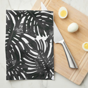 Linge De Cuisine Tropical moderne Noir Blanc Jungle Feuilles