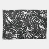 Linge De Cuisine Tropical moderne Noir Blanc Jungle Feuilles (Horizontal)
