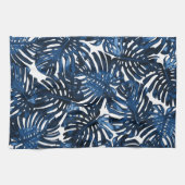 Linge De Cuisine Tropical Navy Bleu Blanc Style Palm Feuille (Horizontal)