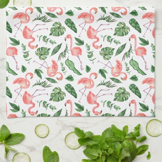 Linge De Cuisine Tropical Pink Flamingo Pattern v2 (Plié)