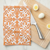 Linge De Cuisine Tuile marocaine - orange et blanc de corail (Quart Plié)