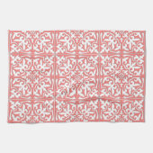 Linge De Cuisine Tuile marocaine - rose de corail et blanc (Horizontal)