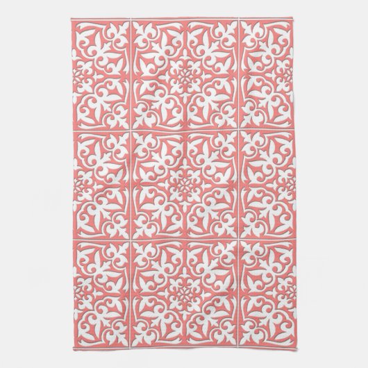 Linge De Cuisine Tuile marocaine - rose de corail et blanc (Vertical)