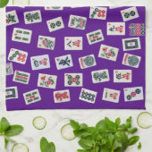 Linge De Cuisine tuiles de MahJong (symboles) sur fond violet (Plié)