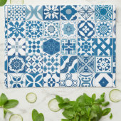 Linge De Cuisine Tuiles marocaines - bleu et blanc (Plié)