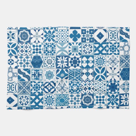 Linge De Cuisine Tuiles marocaines - bleu et blanc (Horizontal)