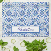 Linge De Cuisine Tuiles portugais Bleu Méditerranée Floral (Plié)